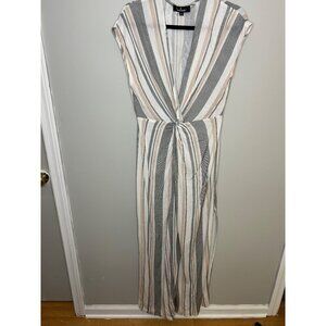 Lulus Women's Coastal Groove white multi striped swim cover up maxi Sz Medium